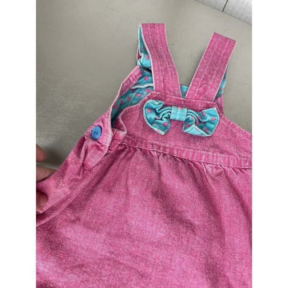Vintage OshKosh B'gosh Pink Polka Dot Overall Dress 24 Months Union Made USA